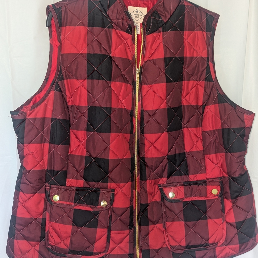 St. John's Bay Red and Black Quilted Vest